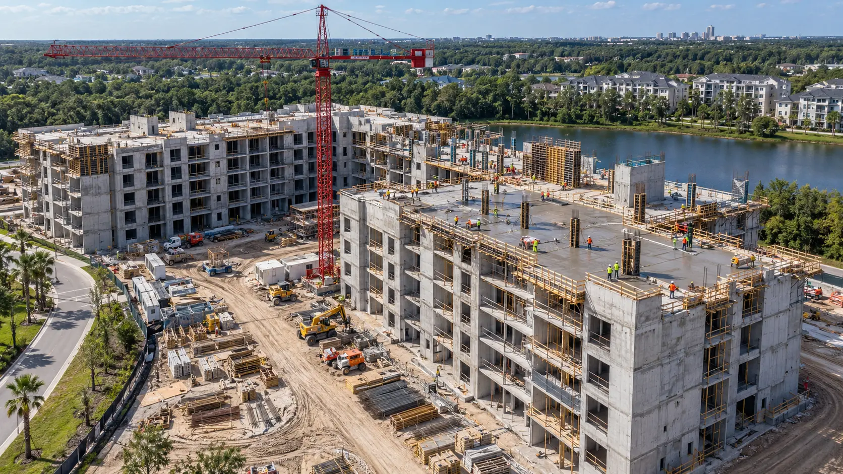 Aerial view of active Central Florida multifamily construction project
