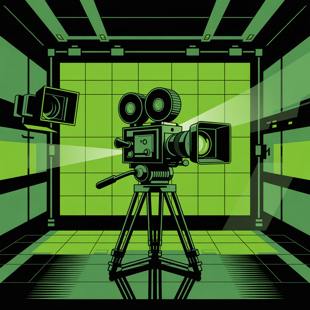 Illustration of a video camera on a busy production set