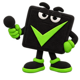 Mr. Check holding a microphone, ready with a comment