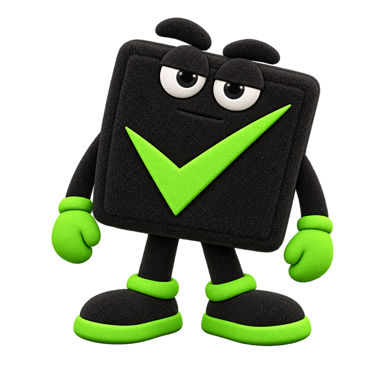 Mr. Check standing full-body with both hands clear and visible.
